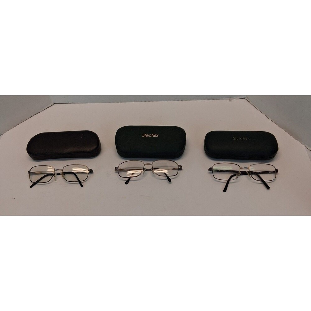 Lot of 3 Sferoflex Metal Eyeglass Frames with Cases 140 mm Arm Length Pre-Owned